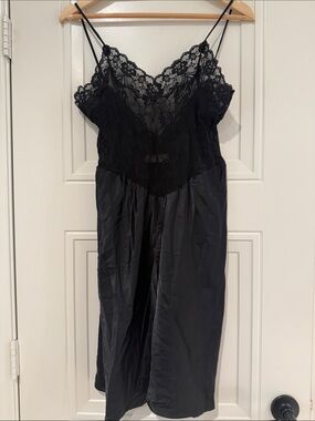 Black Lace Satin Slip Dress - Women Intimates